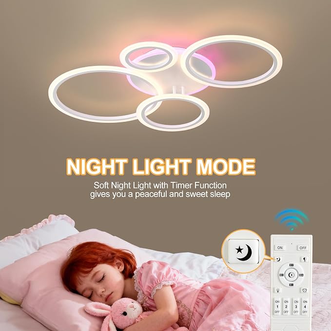 LED Ceiling Light 50W, Dimmable 4-Ring Flush Mount Fixture | Modern Ceiling Light Fixture with Remote, 3000K-6000K Adjustable, RGB Ambient Backlight, 3000LM for Bedroom Living Room