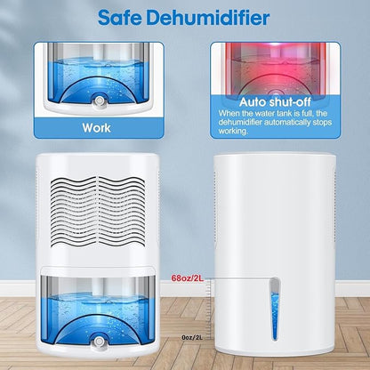 Small Dehumidifier for Bedroom up to 1000 Sq.Ft, 68 OZ Water Tank Dehumidifier for Home with Auto Shut-Off, Mini Dehumidifier with 7 Color LED Lights for Bathroom, Basement, Closet, Garage, RV