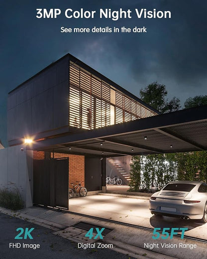 ZUMIMALL 2K Solar Security Cameras Wireless Outdoor 4-Pack, Solar Powered Cameras for Home Security with 360° View, Color Night Vision, 2-Way Talk, AI Motion Alert, Siren, CloudEdge App Supported