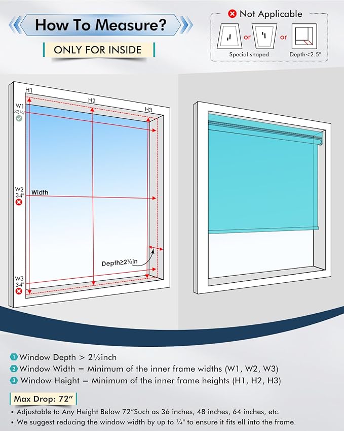 No-Drill Motorized Blinds with Remote Control, Rechargeable Smart Blackout Electric Shades for Windows, Electric Automatic Wireless Cordless Operation (White,37" W*72" H)