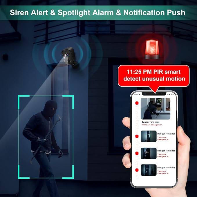 Security Cameras Wireless Outdoor, 2K Indoor Cameras for Home Security Battery Powered, AI Motion Detection, Color Night Vision, 2-Way Talk, Spotlight Siren Alarm, Cloud & SD Storage-Jet Black 2 Pack