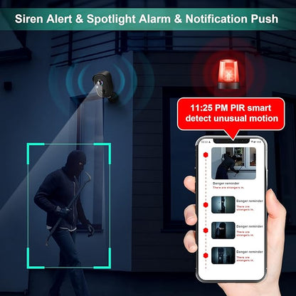 Security Cameras Wireless Outdoor, 2K Indoor Cameras for Home Security Battery Powered, AI Motion Detection, Color Night Vision, 2-Way Talk, Spotlight Siren Alarm, Cloud & SD Storage-Jet Black Camera