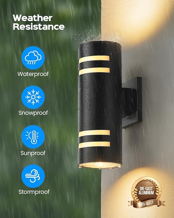 KIZON Dusk to Dawn Outdoor Lighting 2 Pack, Modern Outdoor Wall Lights Black Exterior Lighting Fixtures with LED Bulbs Included, Cylinder Outdoor Sconce Lights for House Porch, ETL Listed