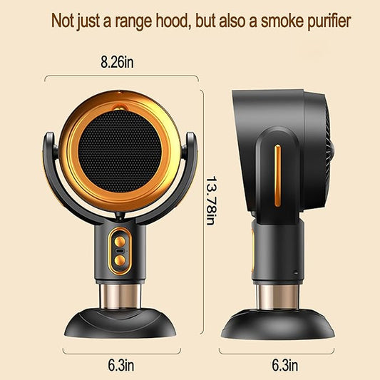 PuffHide Indoor Purifier Fan, Portable Smoke Fan with Adjustable Angle & Washable Filter, Compact Exhaust Fan for Indoor Use, BBQ & Hot Pot (Black-Gold)