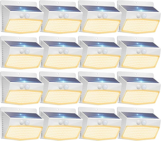 Peasur 16 Packs Solar Outdoor Lights Motion Sensor Solar Security Lights Waterproof with 3 Lighting Modes Solar Powered Wall Lights Outside for Garden Fence Yard Deck, Warm White