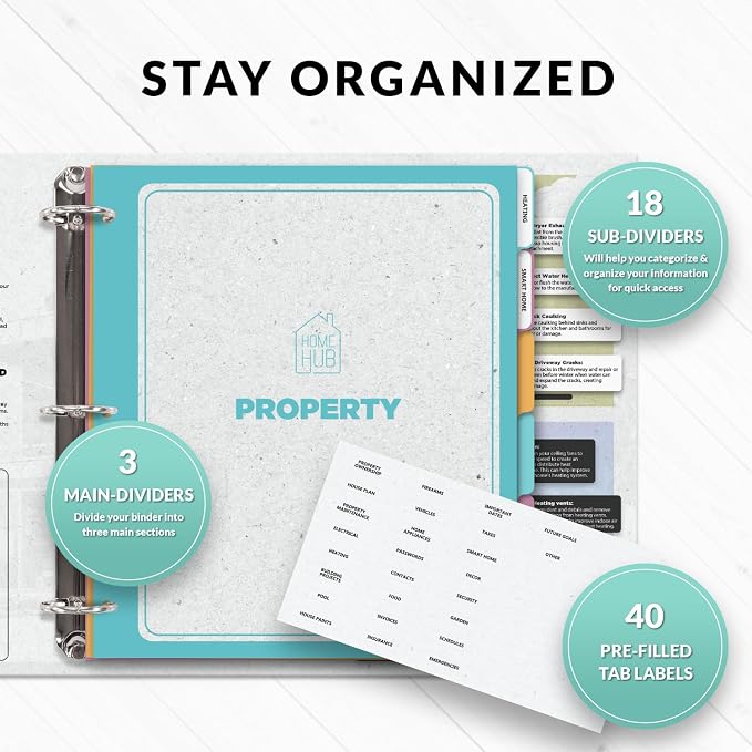 Home Organizer Binder 8.5x11, Household Planner, Organize Your Property & Possessions, Ideally Suited as a Important Document Binder or Household Record Keeping Book, Home Ownership Gifts
