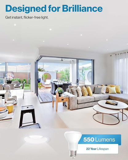 Sunco 6 Pack BR20 LED Light Bulbs, Indoor Flood Light R20, Dimmable, CRI93 3000K Warm White, 50W Equivalent to 7W, E26 Base, Recessed Can Lights for Home Living Area Ceiling Lights - UL.