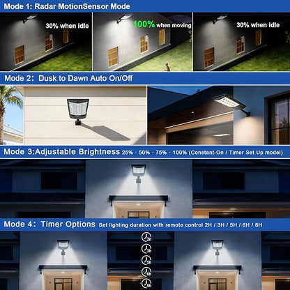 Solar Street Lights Outdoor, 4-Pack 45000LM, Dusk to Dawn Motion Sensor Light with Remote, 7500K LED Solar Flood Light, IP67 Waterproof Wall Mount Security Light for Yard, Garage, Driveway