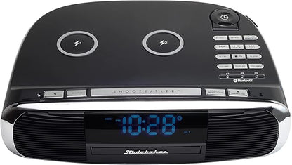 Studebaker Workstaton HiFi Music System with Bluetooth, FM Radio, CD, and Qi Wireless Charging Station (Black)
