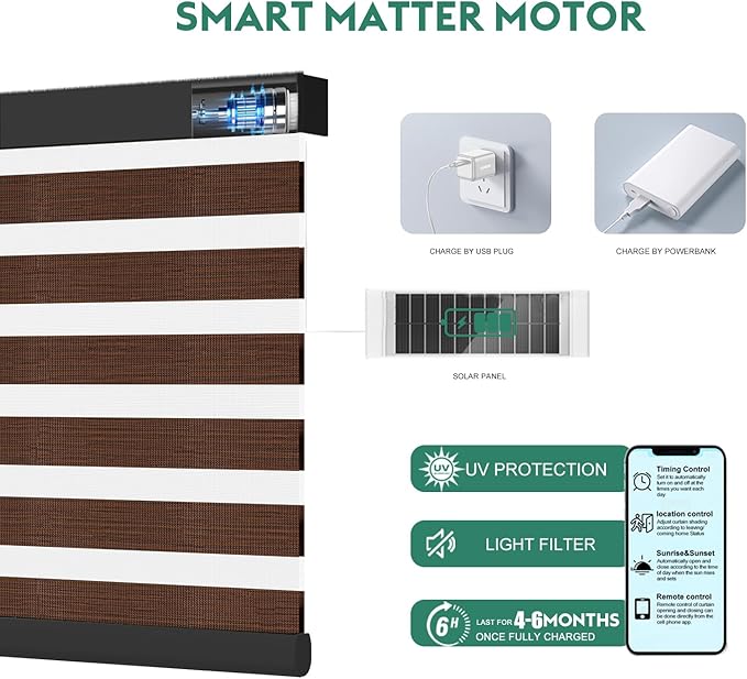 Motorized Zebra Blinds with Remote [Dual Layer + Light Filtering] 60% Blackout Smart Shades for Indoor Windows, Alexa Google and HomeKit Compatible, Customized Size, Woven Violet