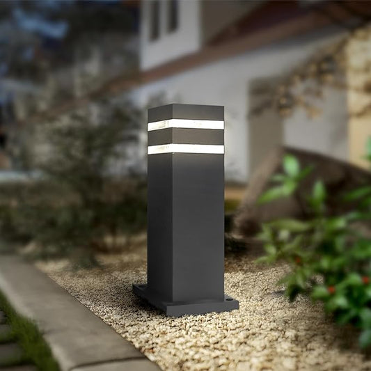 ASD 12" Square Bollard Light Fixture, Outdoor Pathway Floor Lamp | Antiglare, Waterproof, ETL Listed | 60W E26 Bulb Socket 120V | Landscape Hardwired Lighting, Exterior Post Lantern | Black