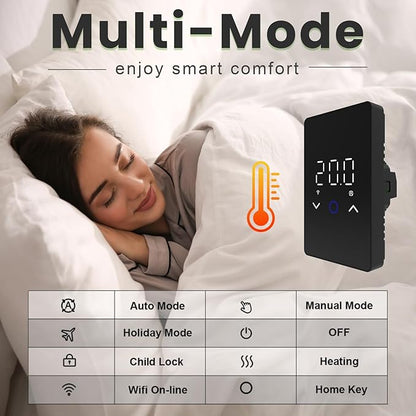 MAXKOSKO 1PC WiFi Smart Thermostat for Electric Floor Warming System with Touchscreen LED Display 120V/240V, Easy Connection & Energy Saving Home Programmable Thermostat Black