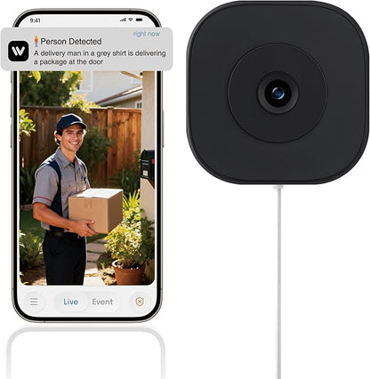 2K Window Camera, 2.4G WiFi, Window Security Camera for Home, Full Color Night Vision, AI Person/Vehicle/Pet Detection, 911 Emergency, US Based Cloud, 24/7 Recording, Easy & Quick Install