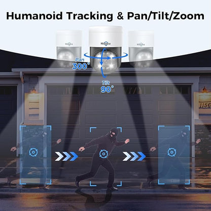 Hiseeu 【Auto Tracking +2-Way Audio】 5MP PoE Wired Security Camera Outdoor,PTZ 300°Pan 90 Tilt Digital Zoom,CCTV Home Security Cameras,Spotlight Alarm,Human Detection,No Monthly Fee
