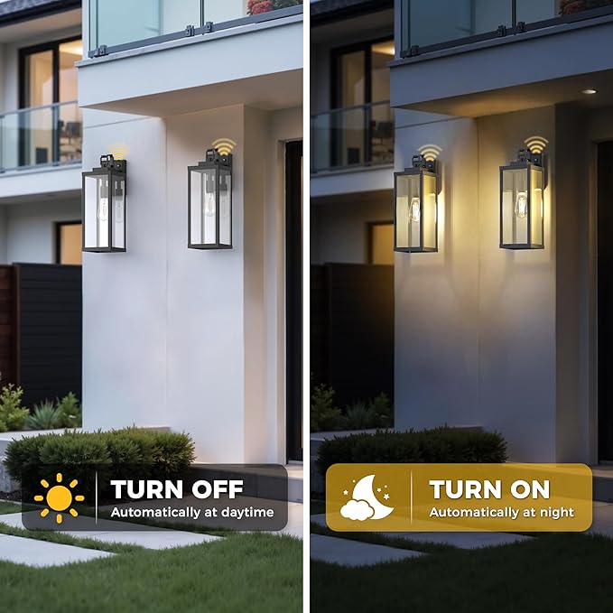 L LOHAS LED 2 Pack 17 Inch Large Size Dusk to Dawn Outdoor Light Fixture, Matte Black Waterproof Anti-Rust Porch Lights Ourdoor, Exterior Lighting Fixtures for Porch, Doorway, Garage, ETL Listed