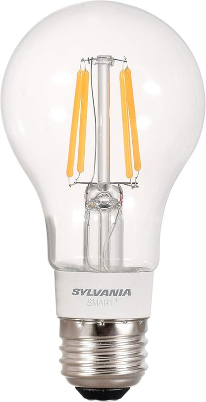 Sylvania Smart+ Bluetooth Clear Filament Soft White A19 LED Bulb, Compatible with Alexa, Apple HomeKit and Google Assistant, 1 Pack