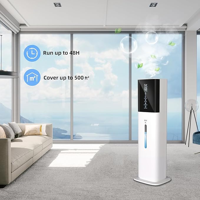 2.11Gal Ultrasonic Cool Mist Humidifier with Timer and Humidistat for Large Rooms - Home, Bedroom, Baby, Adults, Plants