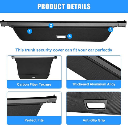 AUXKO Retractable Cargo Cover for XC90 2025-2016, Trunk Cargo Cover Luggage Security Shade Cover for 2025 2024-2016 XC90 Shielding Shade Anti-Peeping Luggage Privacy Screen, Carbon Fiber