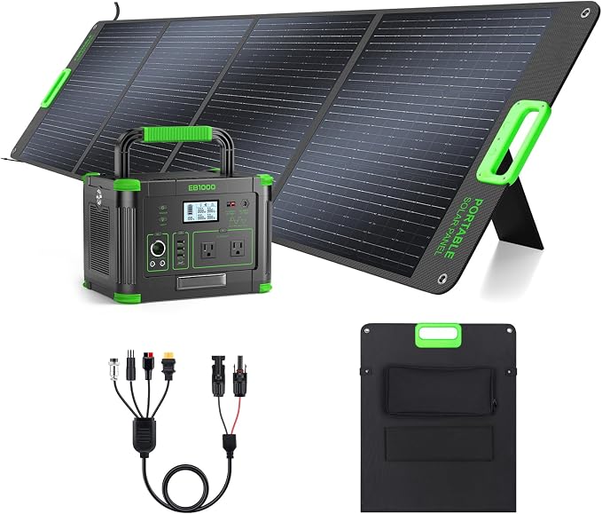 1000W Portable Power Station & 200W Foldable Solar Panel Generator Kit