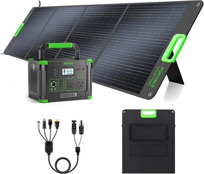 1000W Portable Power Station & 200W Foldable Solar Panel Generator Kit