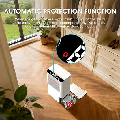 Dehumidifiers for Home, 2000 Sq.Ft Small Dehumidifier with 3.3ft Drain Hose, 2.5L Tank, Timer Sleep Mode, Portable Dehumidifier for Basement, Bedroom, Bathroom (Sweet White)