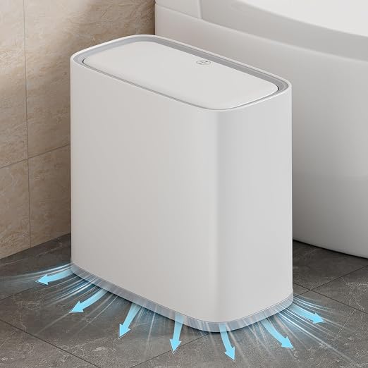 Bathroom Trash Can with Lid and Wheels, 2.6 Gallon/10L Small Garbage Can