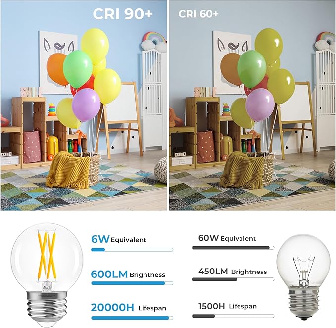 GvvooHome E26 G16.5 Edison LED Bulb, Dimmable 6W 60W Equivalent, 4000K Neutral White, Round Globe Bulbs for Chandeliers, Ceiling Fan, Vanity & Pendant Lights, 90+ CRI, 600LM, 6 Pack