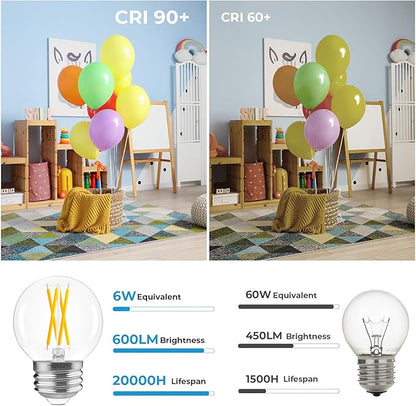 GvvooHome E26 G16.5 Edison LED Bulb, Dimmable 6W 60W Equivalent, 4000K Neutral White, Round Globe Bulbs for Chandeliers, Ceiling Fan, Vanity & Pendant Lights, 90+ CRI, 600LM, 6 Pack