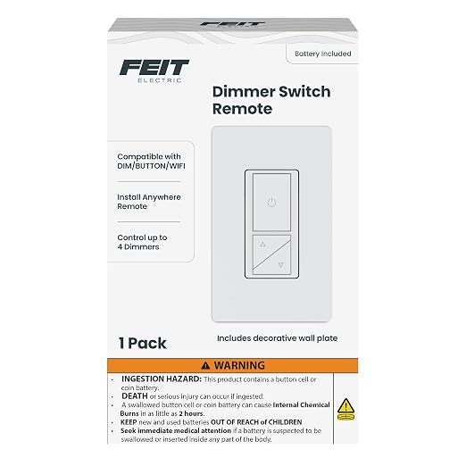Feit Electric Dimmer Switch Remote, Wireless Smart Lighting Control, Push-Button Dimming, Beacon Control for Up to 4 Wired Dimmers, Battery-Powered (CR2032 Button Cell, 4-Year Life), DIM/Companion