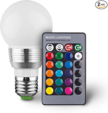 Superdream E27 3W RGB LED Light Bulb 16 Colors Changing Dimmable Multi Color LED Light with IR Remote Control for Home Decoration Bar Party KTV Mood Lighting (2 Pack)