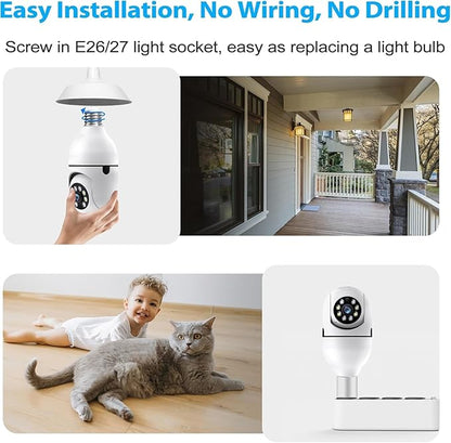 Light Bulb Security Cameras Wireless Outdoor, 5G&2.4GHz 4MP Security Camera 360° PTZ Cameras for Home Security with Color Night Vision, 2 Way Talk, AI Human Detection, Screw in Light Socket, 4Packs