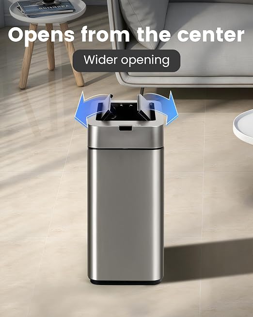 ELPHECO Slim Bathroom Trash Can with Lid 2.6 Gallon Smart Trash Can Silver