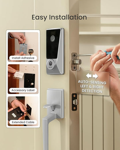 DESLOC D110 Plus Built-in Wi-Fi Smart Lock with Handle Set, Fingerprint Keyless Entry Door Lock, App Remote Control, Smart Locks for Front Door, Keypad deadbolt with Visible Display, Auto-Lock, Silver