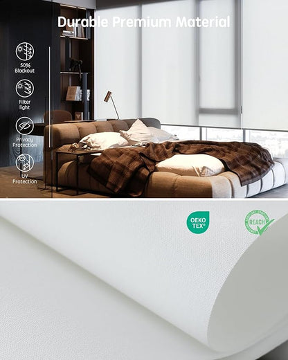 Yoolax Motorized Blinds with Remote, Light Filtering Smart Roller Shades Work with Alexa, Google, Apple Homekit, Custom Automatic Shades with Voice Control for Living Room (Pure White)