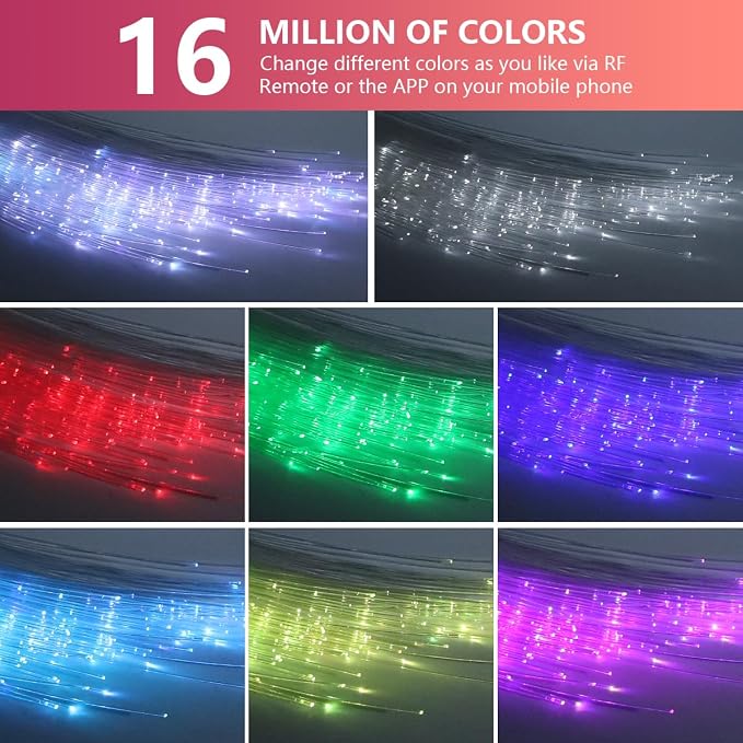 16W Car Home Starlight Headliner Kit, Twinkle & Sound Activate RGBW Fiber Optic Lights with APP & Remote Control, Star Lights for Ceiling Decoration, 500 pcs 9.8ft