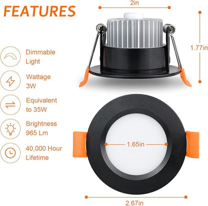 inShareplus 2 Inch LED Recessed Lighting, Black Downlight Dimmable 3W (35W Equivalent), 3000K Warm White, CRI80, Recessed Light Fixtures with LED Driver (10 Pack