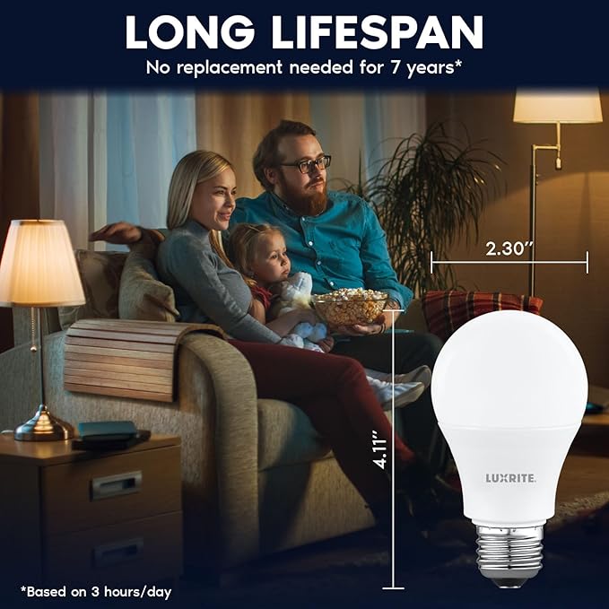 LUXRITE A19 LED Light Bulb 60 Watt Equivalent, Non-Dimmable, 3000K Soft White, 800LM, Standard LED Light Bulbs 8W, E26 Base, Enclosed Fixture Rated, Damp Rated, ETL Listed (48 Pack)