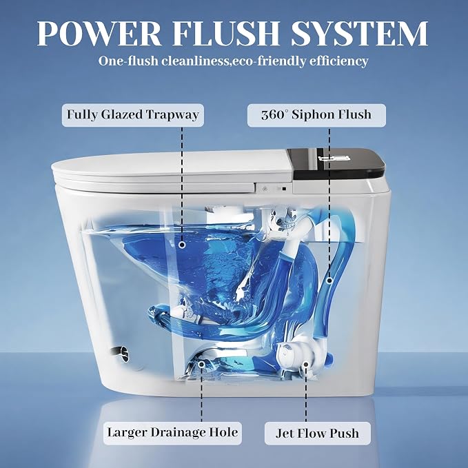 Luxury Smart Toilet with Bidet, Elongated One Piece Toilet with Heated Seat, Dryer, Auto Flush/Lid&Seat, Child Mode, Electric Tankless Toilets for Bathroom with Siphon Flush 1.28 GPF, MAP 1000g