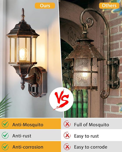 Redluck Motion Sensor Outdoor Lights, 16 inch Dusk to Dawn Outside Porch Lights, Waterproof Anti-Rust Aluminum Outdoor Wall Lights for House, Garage, Front Door, Antique Black and Bronze Gold