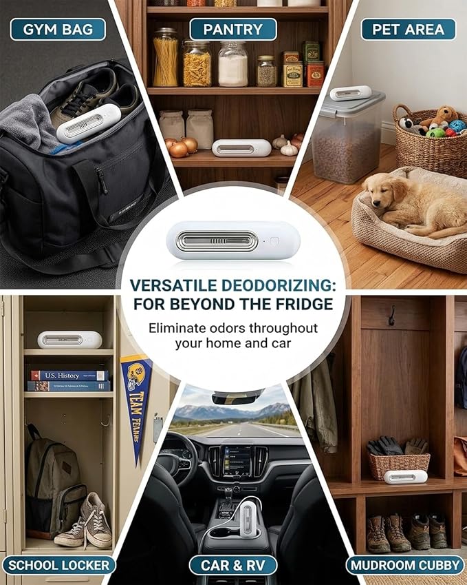 Fridge Deodorizer Refrigerator Odor Eliminator Smell Remover Portable Powerful Deodoriser Freshness Preserver Compact Rechargeable Eliminate No Filters Extends Food Reduces Waste Car