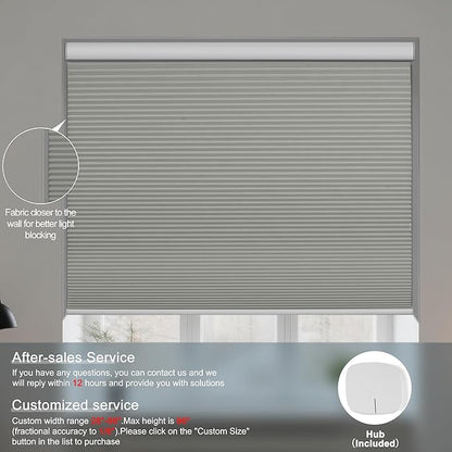 BERISSA Motorized Cellular Shades, Blackout Smart Honeycomb Blinds with Remote Control & Hub, Custom Room Darkening Automatic Cellular Window Blinds for Home Office, Living Room, Door,Gray