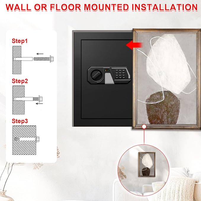 3.4 Cub Large Safes for Home Use, Digital Home Safe Box Fireproof Waterproof with Programmable Keypad, Spare Keys and Removable Shelf, Anti-Theft Fire Proof Safe for Document Money Valuables
