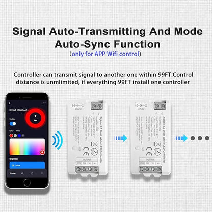 ZigBee 3.0 LED Controller C02Z CCT Dual White LED Strip Bulb Dimmer Compatible with Echo Plus Home-kit Zigbee Hub Bridge Required DC5-24V for LED Strip Lights