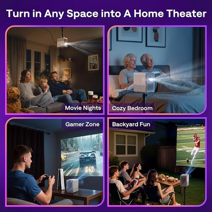 Aurzen Roku TV D1R Cube Smart Outdoor Projector with WiFi and Bluetooth | Roku TV Built-in, Sealed Optical Engine, 1080P FHD, DoIby Audio, Portable Mini Projector for Home/Outdoor Movie Soccer Game