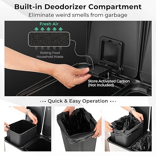 Goplus Dual Trash Can, 16 Gallon/ (2x30L) Double Trash and Recycling Bin Combo for Kitchen, Stainless Steel Garbage Can with 2 Removable Inner Buckets, Soft Closure & Step-on Pedal