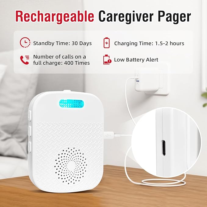 CallToU Caregiver Pager Wireless Call Button for Elderly/Senior,2026 New Version Pager with Vibration & Rechargeable,Nurse Alert System for Home Care Seniors