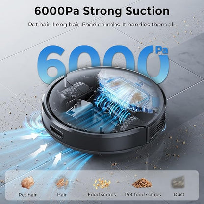 Kilgone Robot Vacuum and Mop Self-Emptying, 6000Pa No-Tangle Suction, LiDAR Multi-Floor Mapping, 90-Day Hands-Free, App, Alexa & Google Assistant for Pet Hair, Carpet & Hard Floor