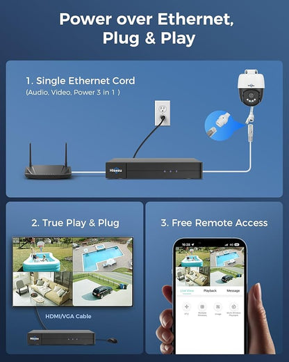 [12MP +Human Tracking] Hiseeu 12MP PoE PTZ Security Camera System, 8 Pcs Wired Security Cameras, 360°View, 2 Way Audio, 0 Monthly Fee, 4TB HDD 8 Port 16Ch PoE NVR，Home CCTV Surveillance Outdoor&Indoor