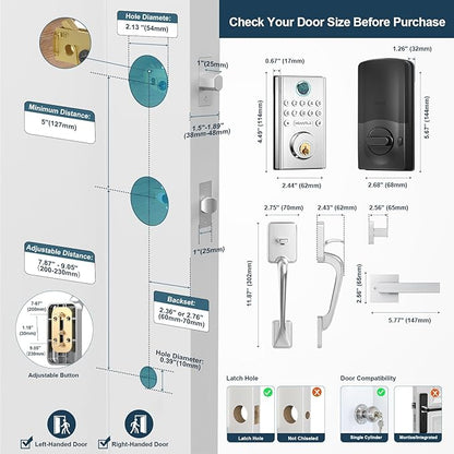WiFi Smart Door Lock Set: HEANTLE Keyless Entry Deadbolt with Handle Fingerprint Deadbolt Electronic Digital Keypad Door Lock Alexa App Remote Control