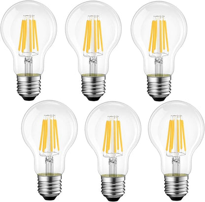 LED Edison Light Bulbs, 2700K Soft White, 6-Pack, Vintage Bulbs 40 Watt Equivalent, Filament Bulb, A19 Decorative LED Light, 5W, 500LM, Dimmable, Clear Glass, E26 Base